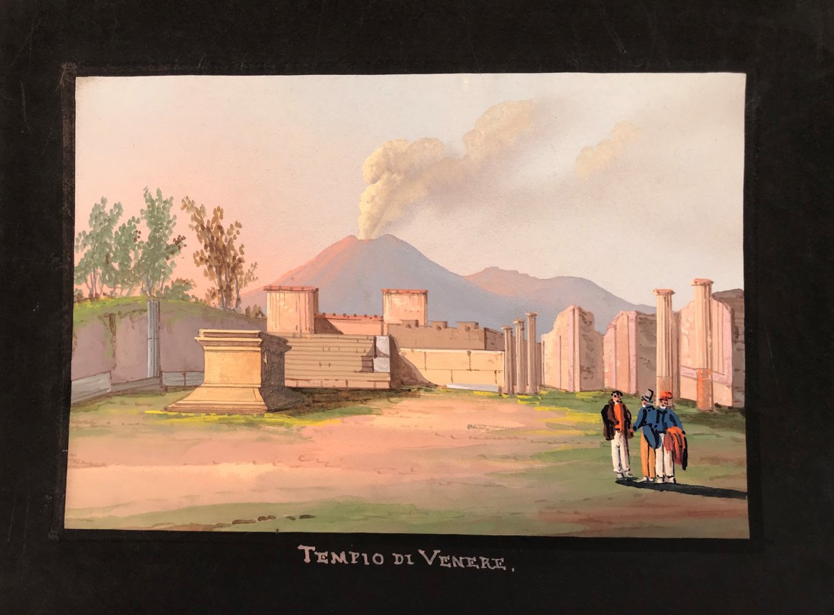 Mauton - Tempio di Venere a Pompei- Gouache - 1830 ca