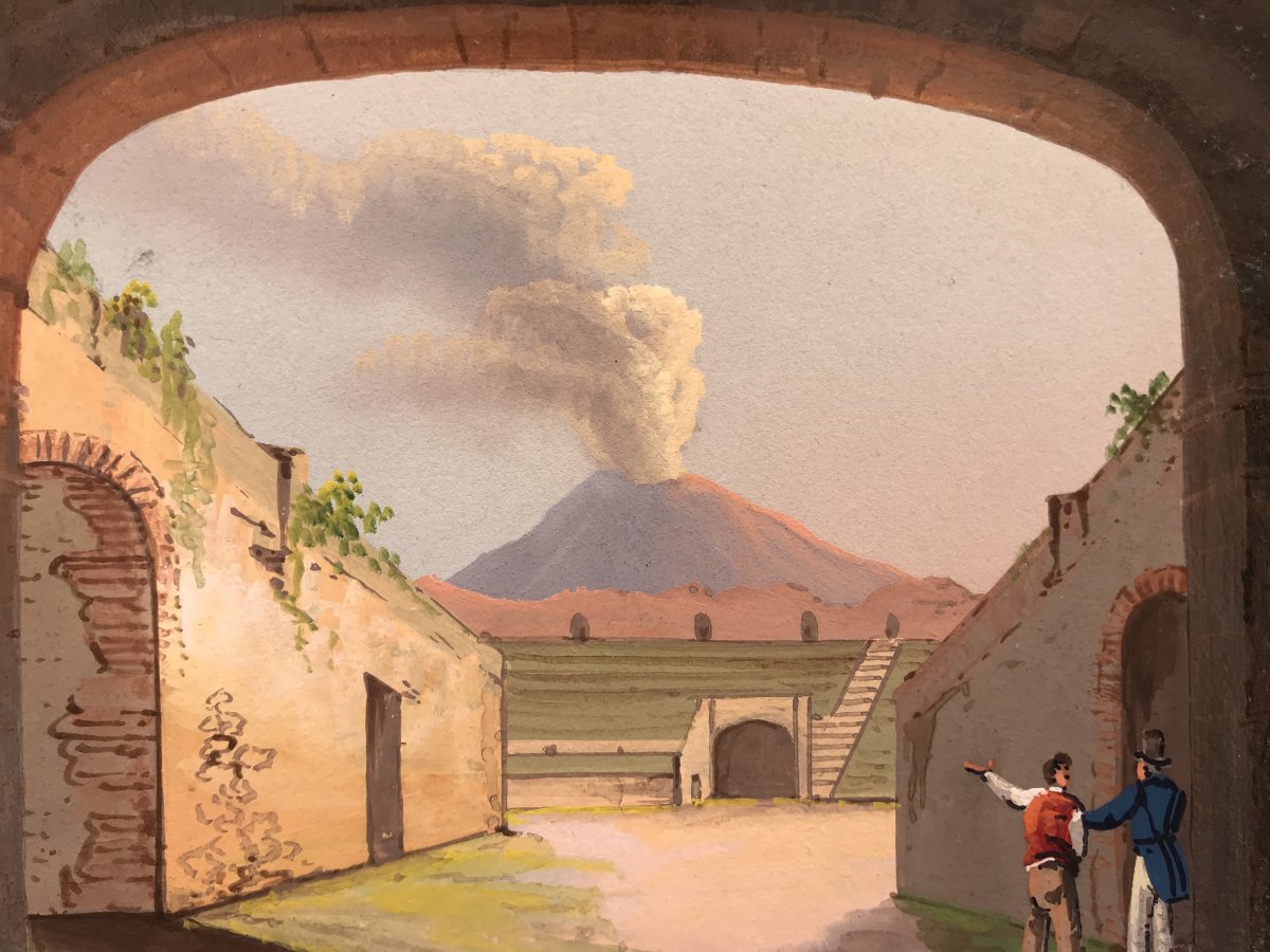 Mauton - Interno dell'Anfiteatro  a Pompei- Gouache - 1830 ca-photo-3