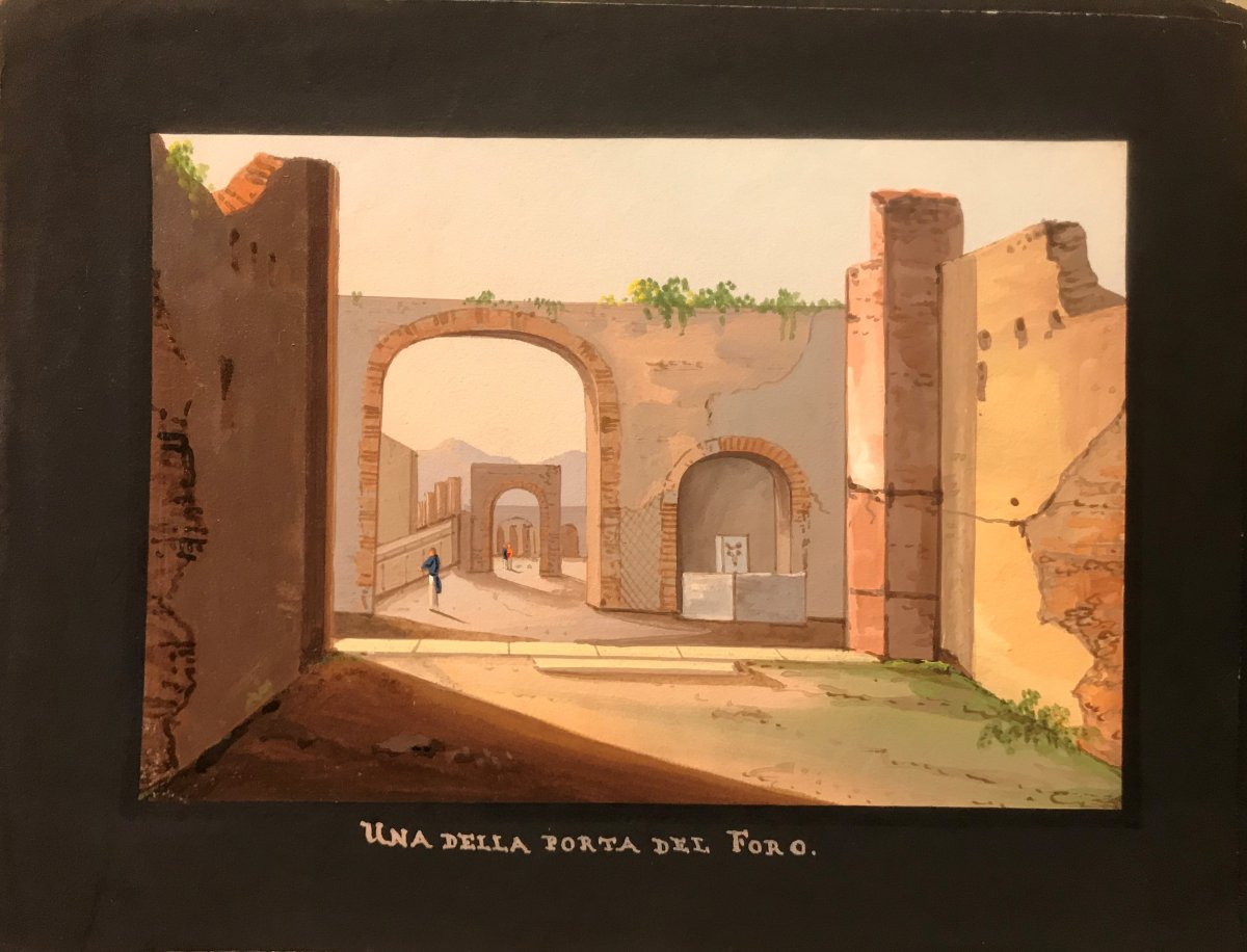 Mauton - Una Porta del Foro  a Pompei- Gouache - 1830 ca