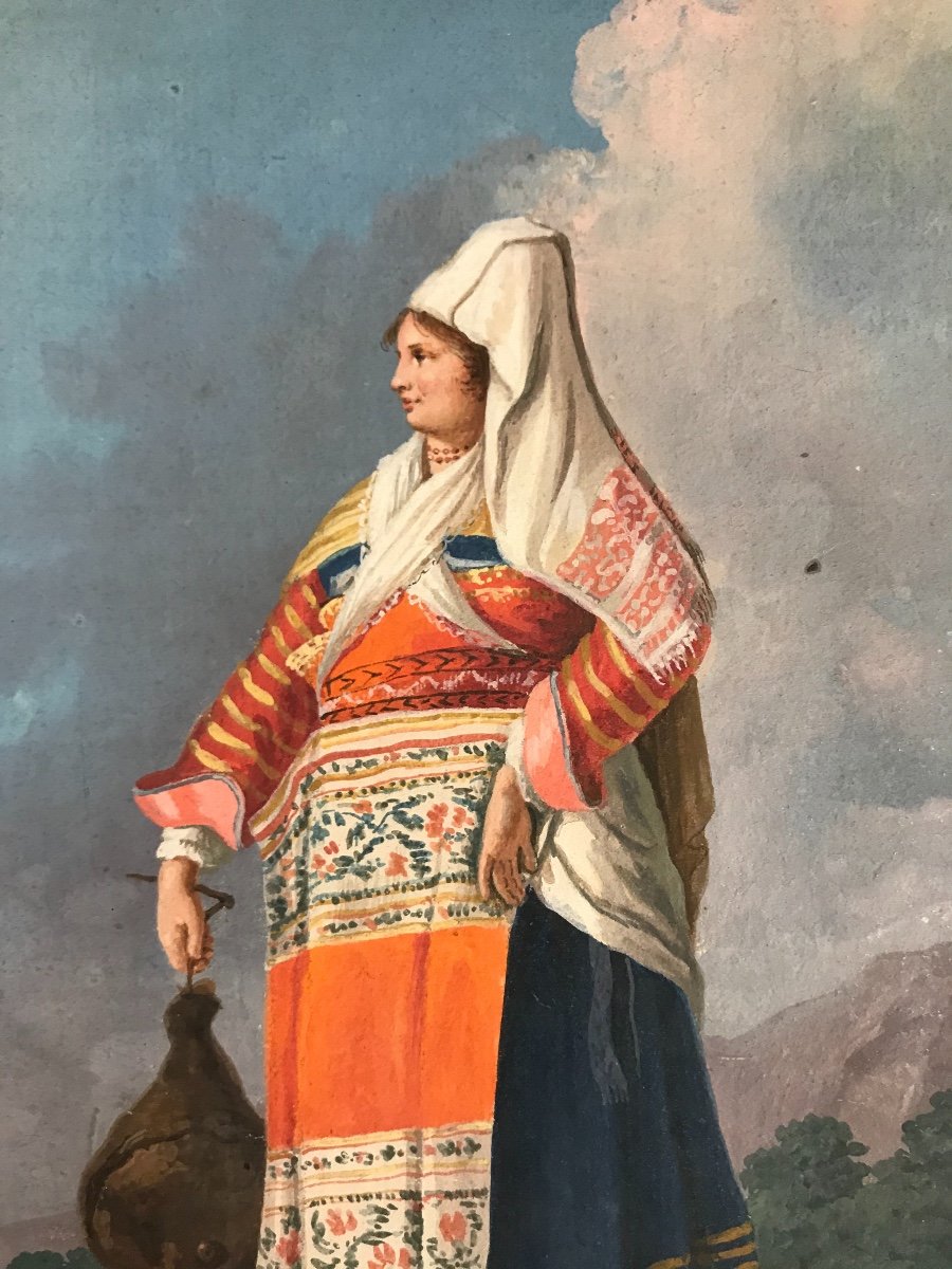 Alessandro d’Anna - Femme De Pietraroja-Benevento - 1790 Ca - Gouache Napolitaine-photo-2