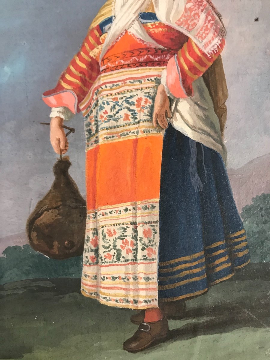Alessandro d’Anna - Femme De Pietraroja-Benevento - 1790 Ca - Gouache Napolitaine-photo-3