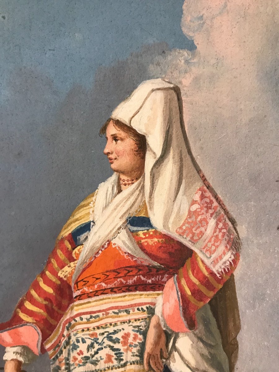 Alessandro d’Anna - Femme De Pietraroja-Benevento - 1790 Ca - Gouache Napolitaine-photo-1