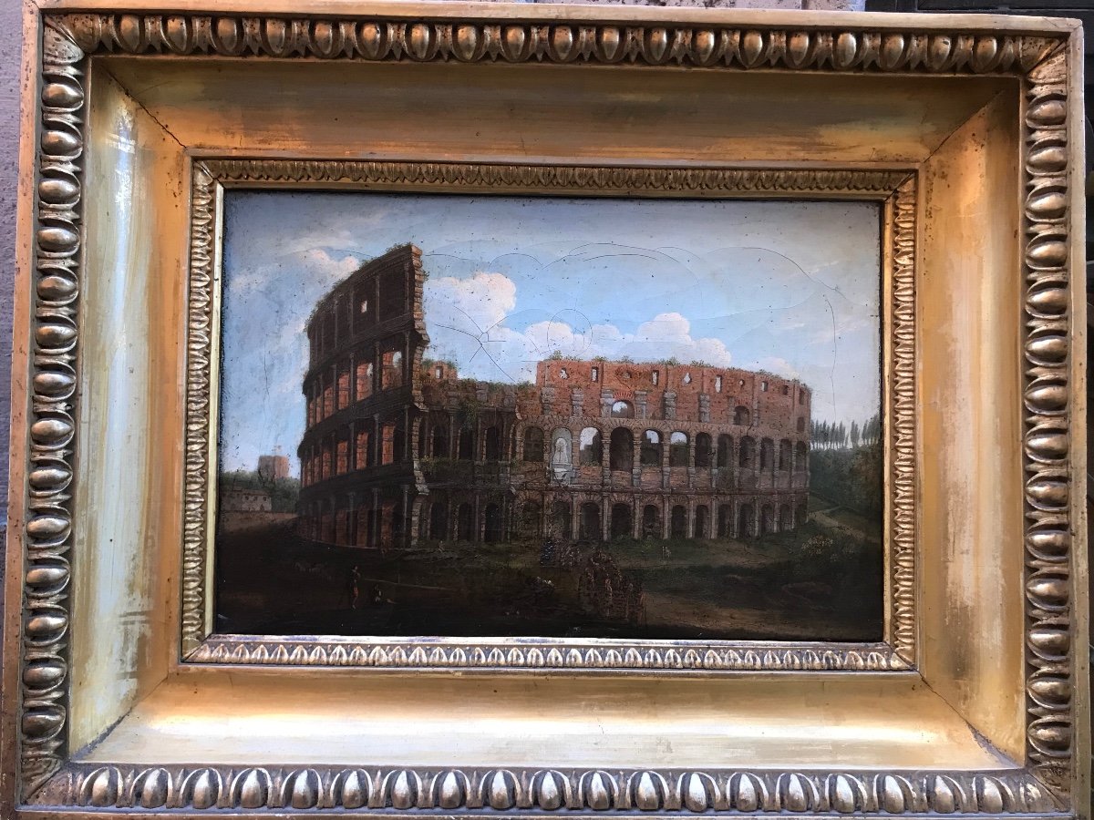Ecole Italienne -vue De Rome -le Colisée  Fin 18e Début 19e,  Huile Sur Toile-photo-2