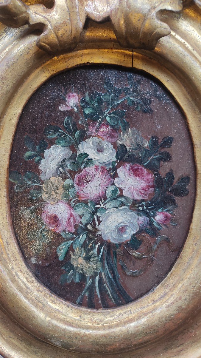 Magnifique Paire De Bouquet De Fleurs De La Fin Du 17ème Siècle Sur Bois-photo-6