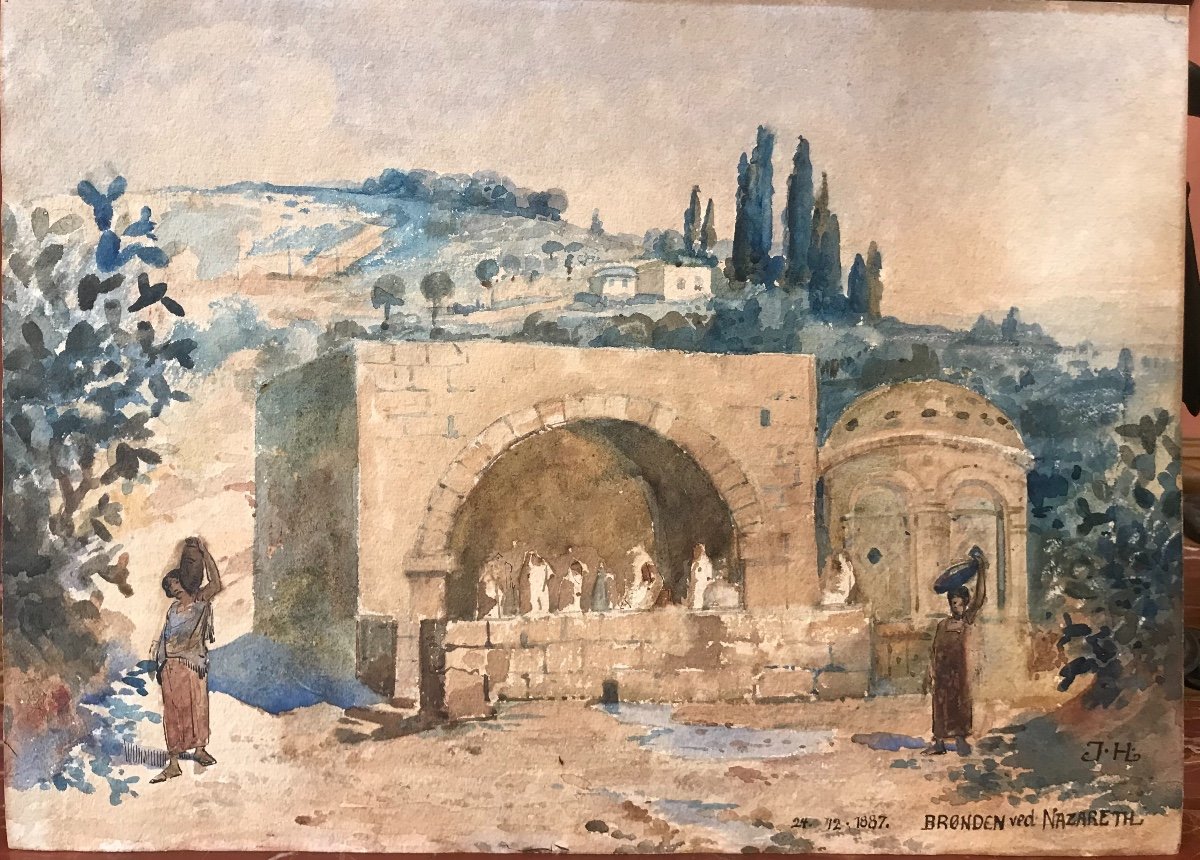 Source à Nazareth - Israël - Aquarelle - 1887 - J.h.  Danois --photo-2