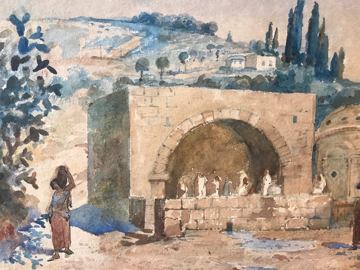 Source à Nazareth - Israël - Aquarelle - 1887 - J.h.  Danois --photo-2