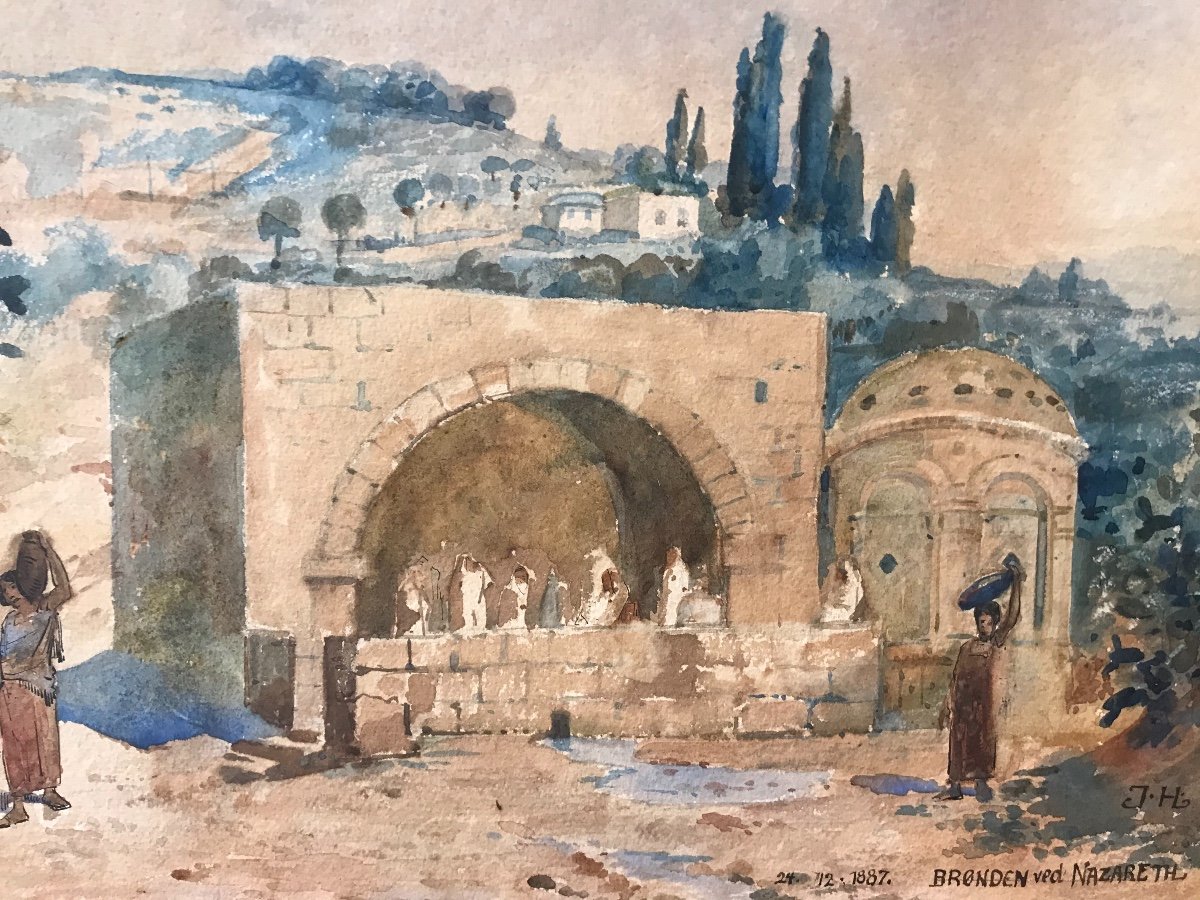 Source à Nazareth - Israël - Aquarelle - 1887 - J.h.  Danois --photo-3