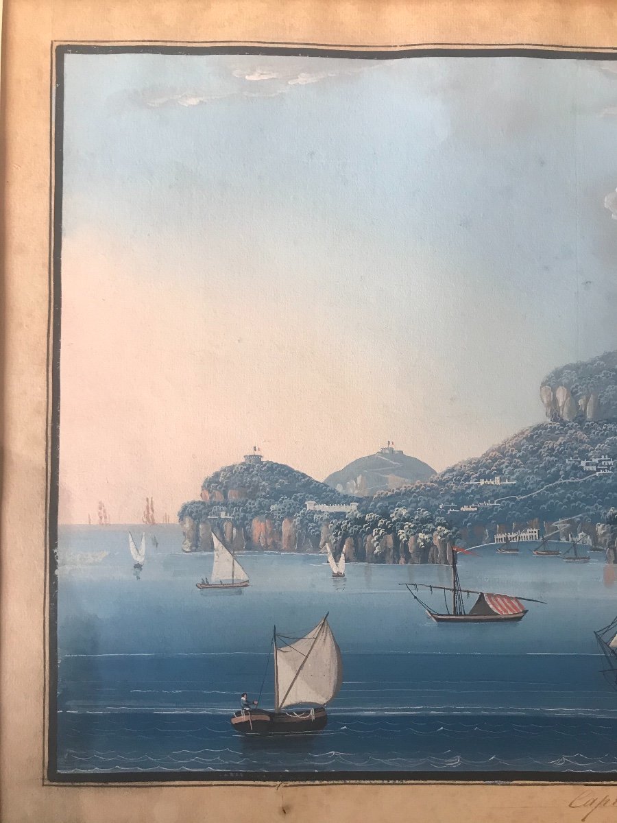 Ecole Napolitaine - Capree - Capri - Gouache- fine XVIII s.   Italie Grand Tour Naples-photo-2