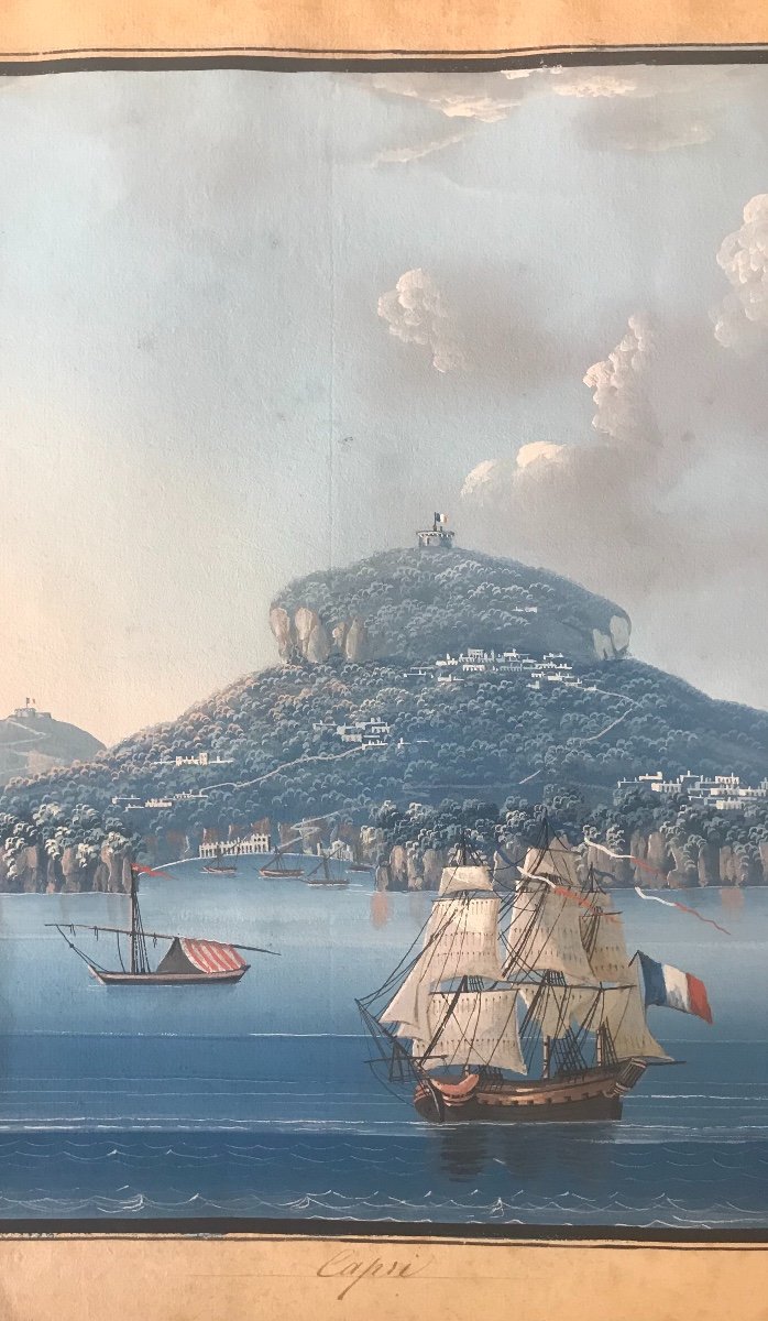 Ecole Napolitaine - Capree - Capri - Gouache- fine XVIII s.   Italie Grand Tour Naples-photo-3