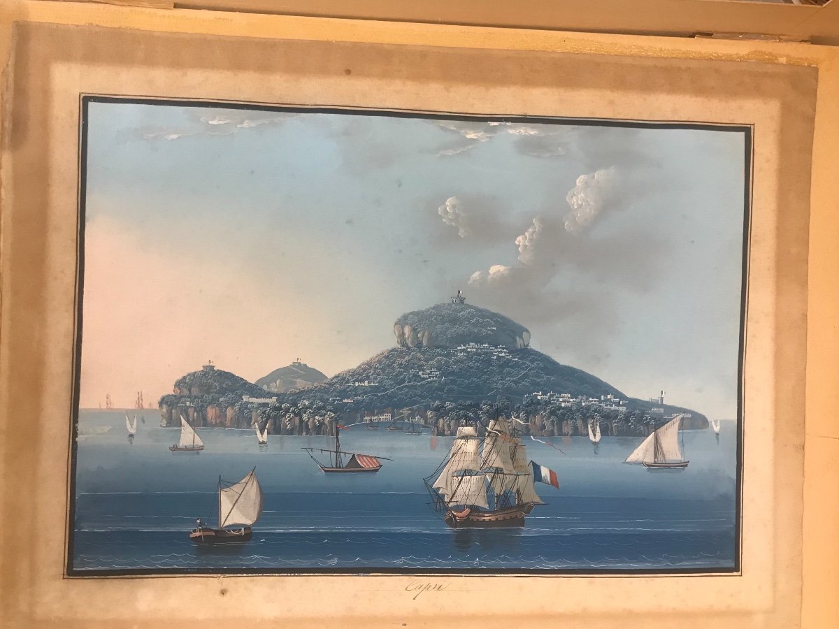 Ecole Napolitaine - Capree - Capri - Gouache- fine XVIII s.   Italie Grand Tour Naples-photo-3