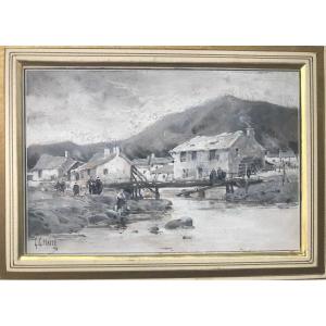 Georges Charles Haite - Paesaggio innevato - 1893 Inghilterra - acquerello gouache Inglese