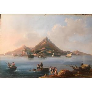 Scuola napoletana - Ischia e Procida- XIX s olio su carta - Italia Napoli 