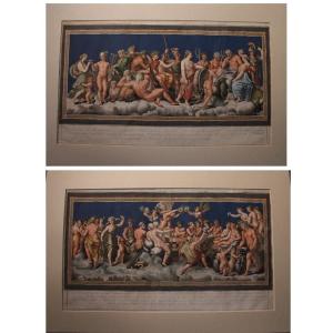 Dorigny - Il Consiglio degli Dei - Raffaello 1693 Italia Grand Tour Mitologia - Acquerello 