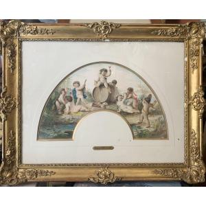 Francesco Tabacchi - Trionfo Bacco - 1880 acquerello su pergamena - Grand Tour Italia 