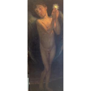 scuola europea - Angelo sulla città - 1886 Francia nudo maschile ragazzo 