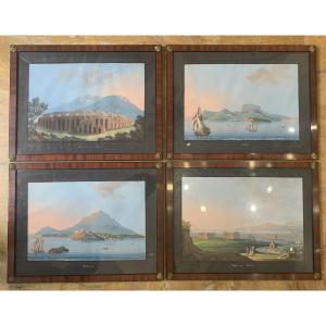 Scuola Napoletana 4 gouaches 1850 ca  Napoli Italia Grand Tour  Capri Ischia Paestum Pompei