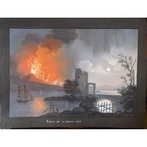 Camillo De Vito (attr.) -Eruzione del Vesuvio del 1806- gouache napoletana Napoli Grand Tour