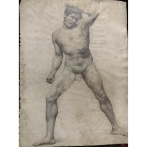 Nudo maschile accademico- Accademia nudo uomo - Italia Francia 1820 ca