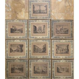 Pio Panfili -insieme 10 vedute di Bologna -Italia- 1784 Grand Tour - pass ad olio