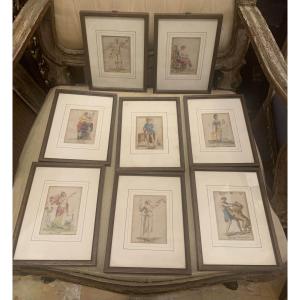 Felice Giani- 8 acquarelli  figure allegoriche - XIX s  Grand Tour neoclassico Italia Faenza