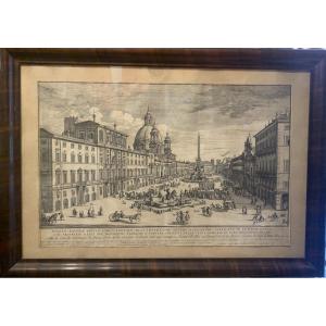 G.Wouters - Roma - Piazza Navona - 1693 Italia Grand Tour Bernini Acquaforte