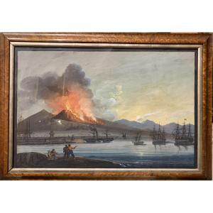 Scuola napoletana - Eruzione del Vesuvio- 1840 ca - Italia Napoli Grand Tour  