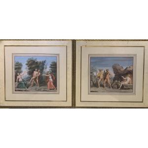 scuola napoletana - 2 gouache  -Tomba  dei Nasoni a Roma -XVIII sec. Neoclassiche - Italia Gran