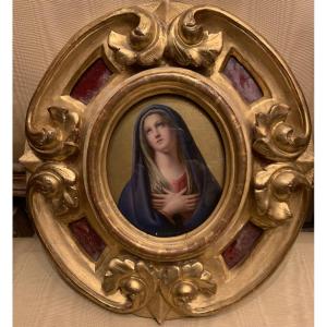 Scuola francese - Immacolata- Ceramica XIX s. cornice -Francia Italia Grand Tour