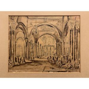 Achille Vianelli - Interno di S.Nicola a Bari -Puglia Italia Napoli Grand Tour 