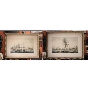 L.LeBreton -vedute di Tahiti , Polinesi -Litografie colorate a mano- 1844