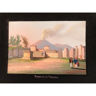 Mauton - Tempio di Venere a Pompei- Gouache - 1830 ca