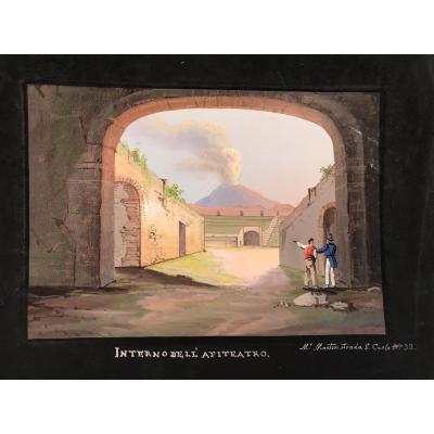 Mauton - Interno dell'Anfiteatro  a Pompei- Gouache - 1830 ca