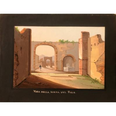 Mauton - Una Porta del Foro  a Pompei- Gouache - 1830 ca