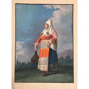 Alessandro d’Anna - Femme De Pietraroja-Benevento - 1790 Ca - Gouache Napolitaine