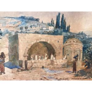 Source à Nazareth - Israël - Aquarelle - 1887 - J.h.  Danois -