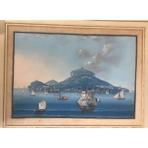 Ecole Napolitaine - Capree - Capri - Gouache- fine XVIII s.   Italie Grand Tour Naples