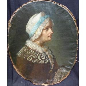 Portrait Of Woman Marie Vaiselle Oil / Canvas From The Eighteenth Century Signed