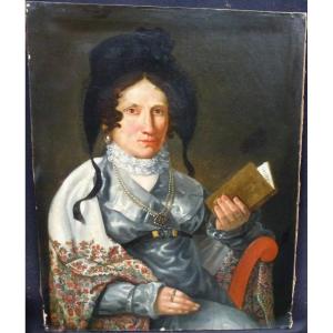 Portrait Of Woman Louis XVIII Period Oil / Canvas Early XIXth Century