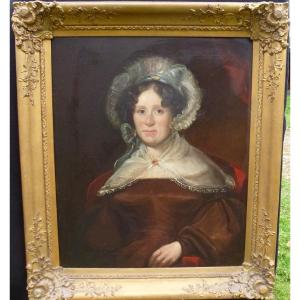 Large Portrait Of Woman Louis Philippe Period Oil / Canvas From The XIXth Century
