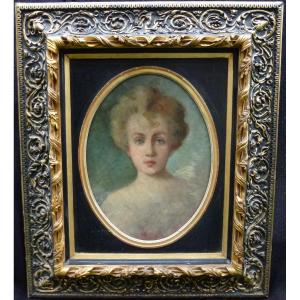Portrait Of Young Woman French School Late Nineteenth Century Oil / Canvas