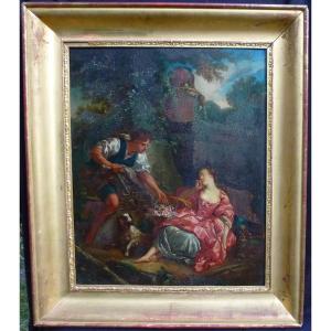 Genre Scene The Mysterious Basket After Boucher Oil / Panel XIXth Century