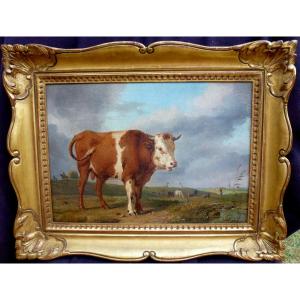 Painting Lively Rural Scene With Cows Oil/canvas From The 19th Century