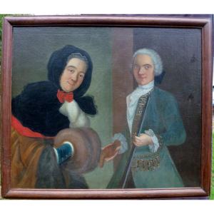 Large Genre Scene Return Of Hunting Oil/canvas From The 18th Century