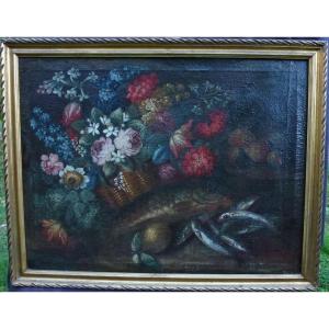 Painting Still Life With Fish Italian School Oil/canvas 17th Century