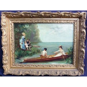 Impressionist Genre Scene Painting Oil/canvas Late 19th Century Signed