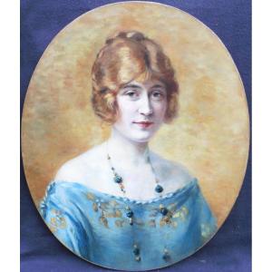 Portrait Of Young Woman Oil/canvas From The 20th Century Art Deco Signed