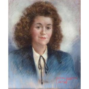 Stéphane Lamarche Portrait Of A Woman Pastel On Paper 20th Century