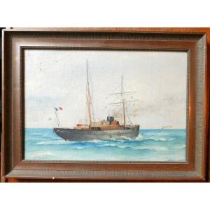 Beal Adams Marine Painting Steamboat Oil/canvas From The Early 20th Century