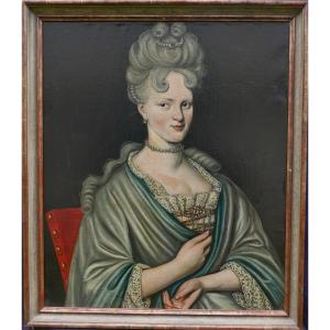 Portrait Of Young Woman From Louis XIV Period Oil/canvas From The 18th Century