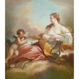 Allegory Of Music After Fançois Boucher Oil/canvas From The 18th Century